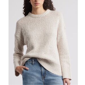 NORDSTROM Marled Cotton & Wool Crewneck Sweater,  Medium & Large Beige/Ivory NWT